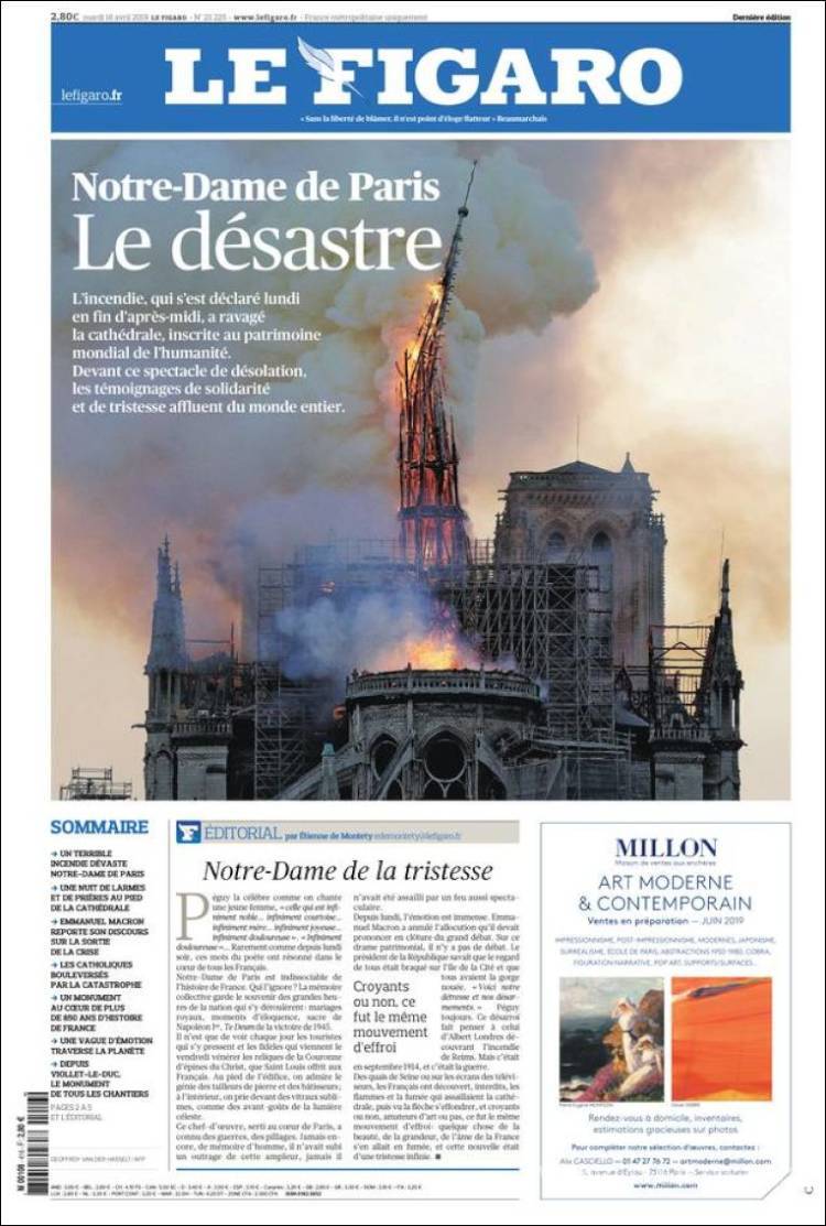 $!El desastre de Notre Dame en 13 portadas de diarios del mundo