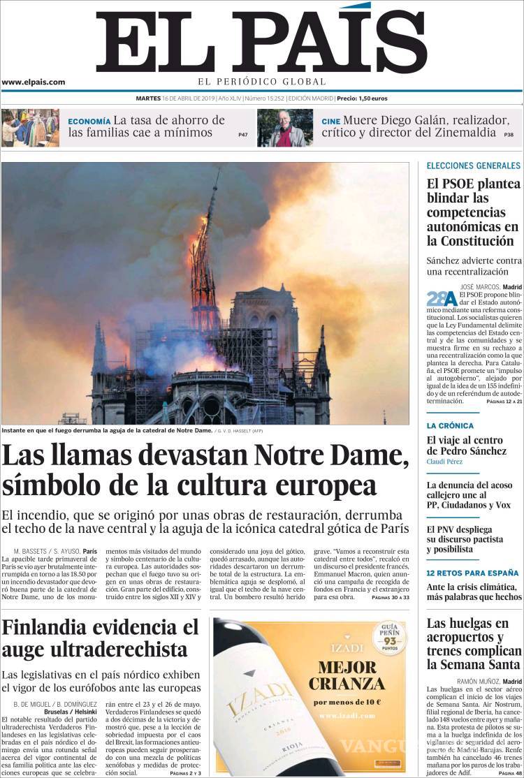 $!El desastre de Notre Dame en 13 portadas de diarios del mundo