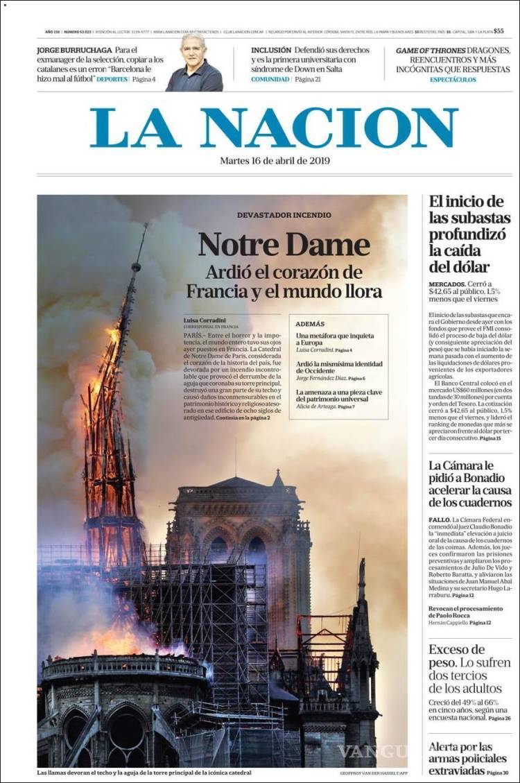 $!El desastre de Notre Dame en 13 portadas de diarios del mundo