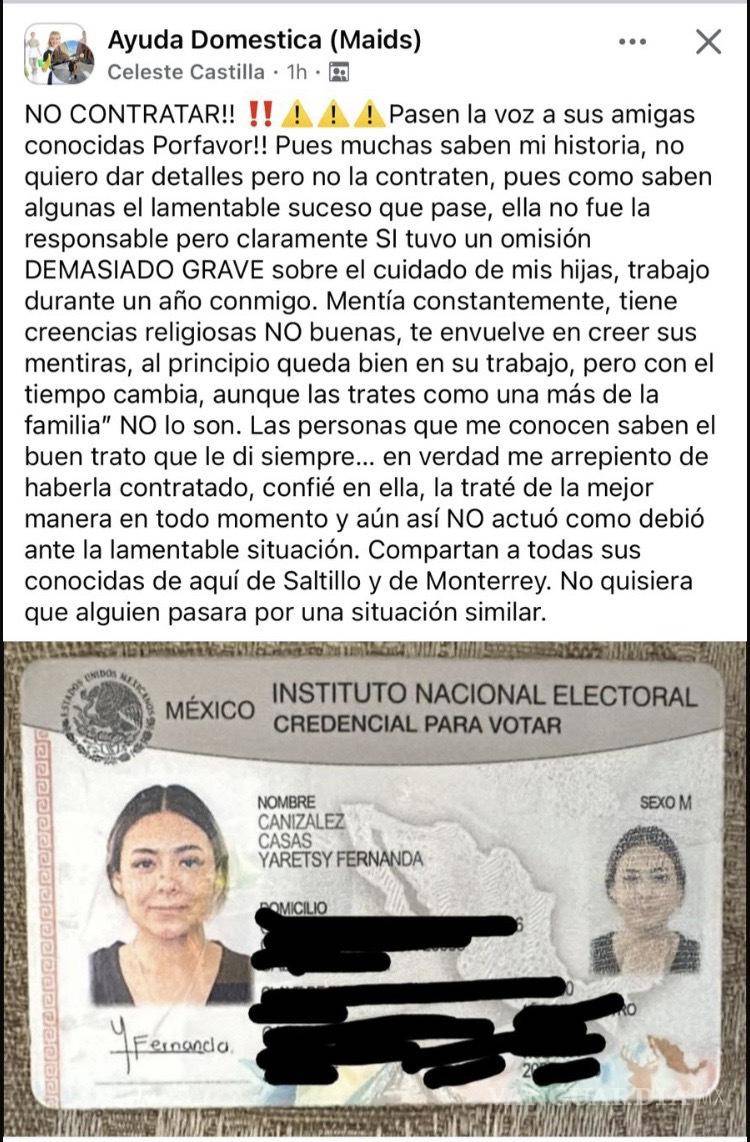 $!A través de páginas de Facebook, la familia de las menores saltillenses compartió su sentir sobre el trabajo de la niñera.