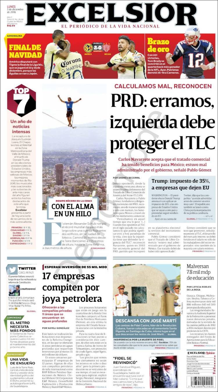 $!Titulares Prensa Nacional 05/12/2016
