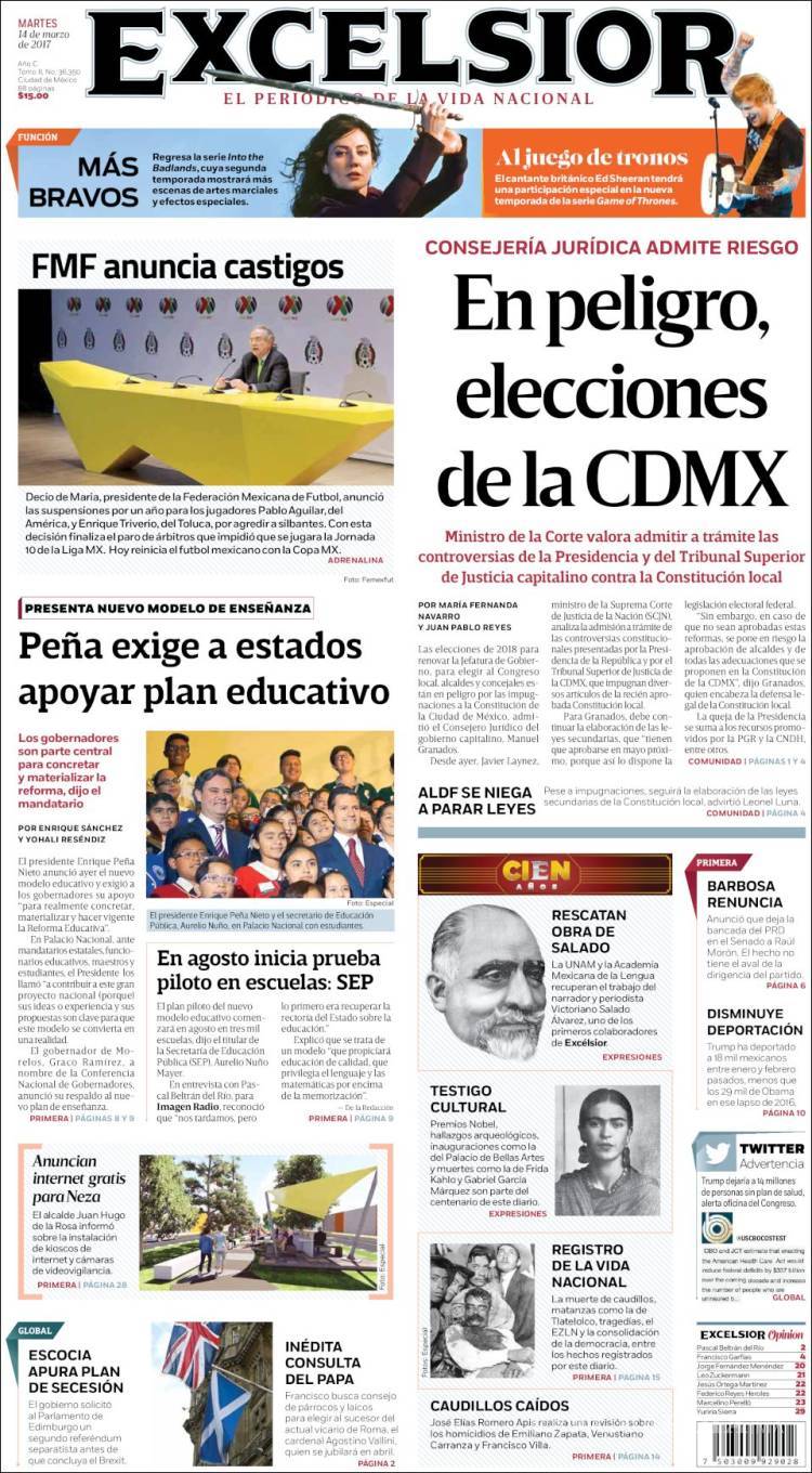 $!Titulares Prensa Nacional 14/03/2017