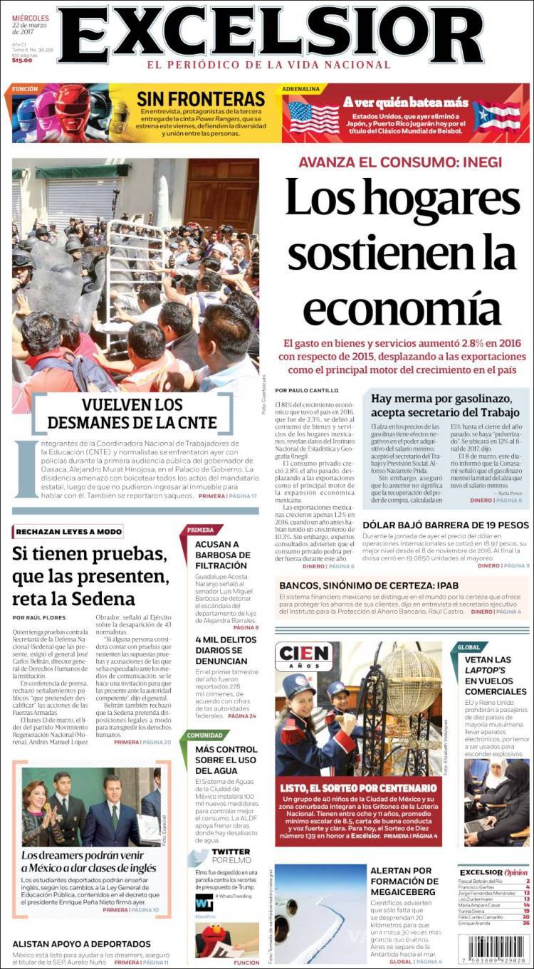 $!Titulares Prensa Nacional 22/03/2017