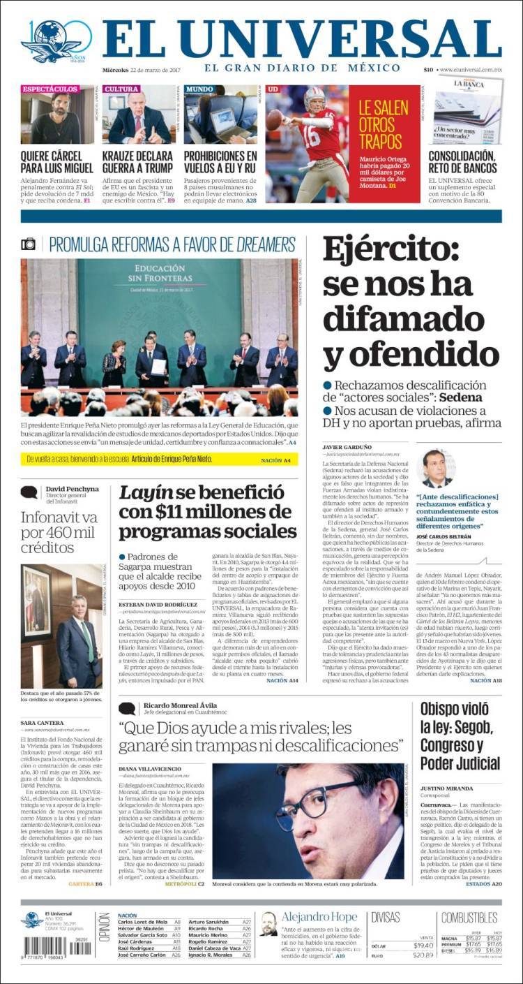 $!Titulares Prensa Nacional 22/03/2017