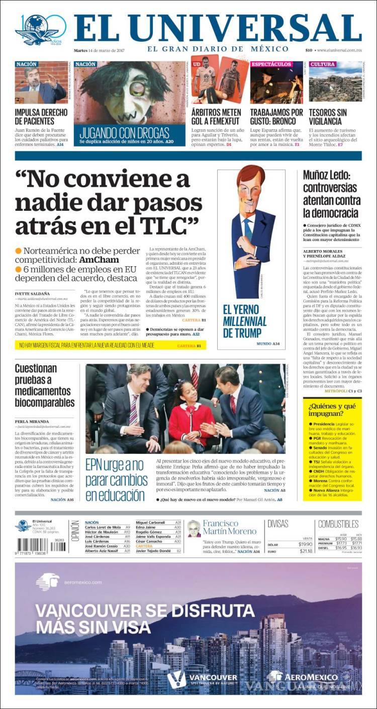 $!Titulares Prensa Nacional 14/03/2017