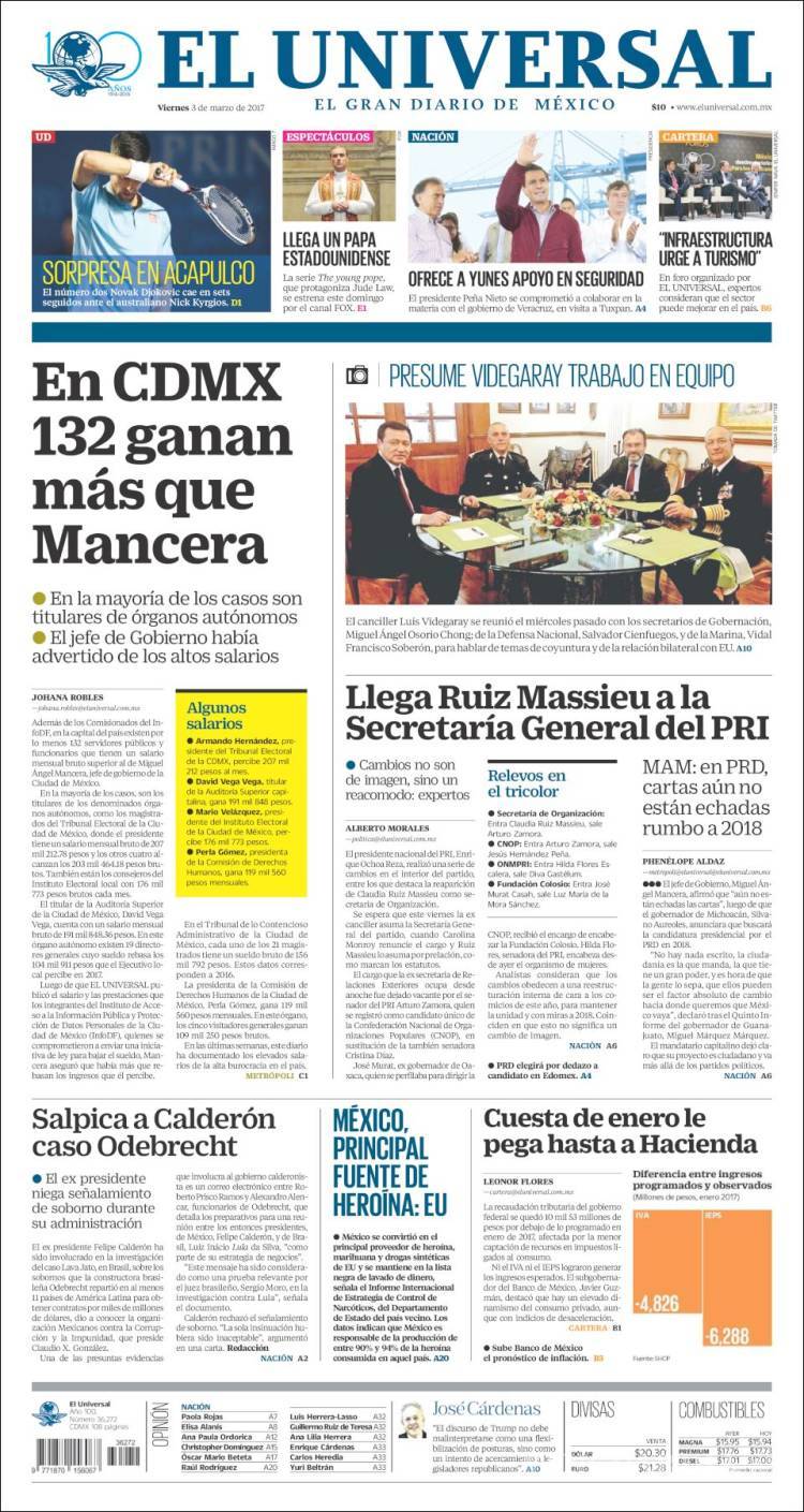 $!Titulares Prensa Nacional 03/03/2017