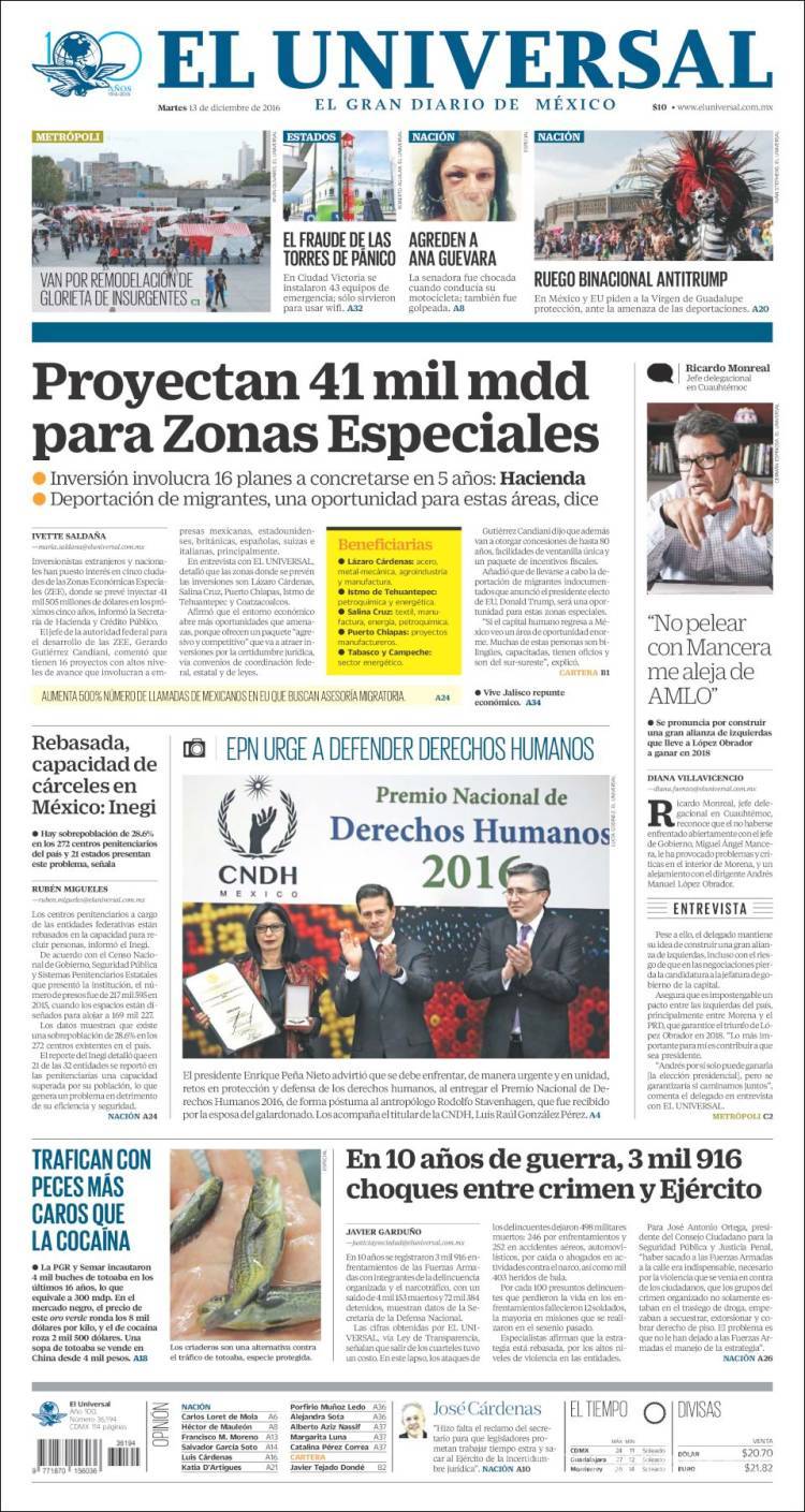 $!Titulares Prensa Nacional 13/12/2016