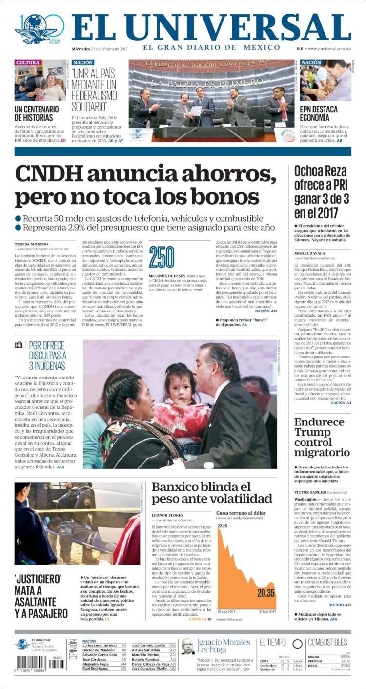 $!Titulares Prensa Nacional 22/02/2017