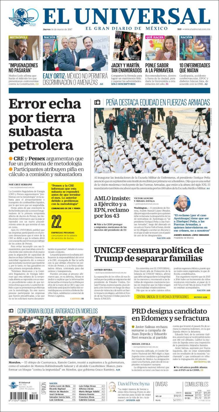 $!Titulares Prensa Nacional 16/03/2017
