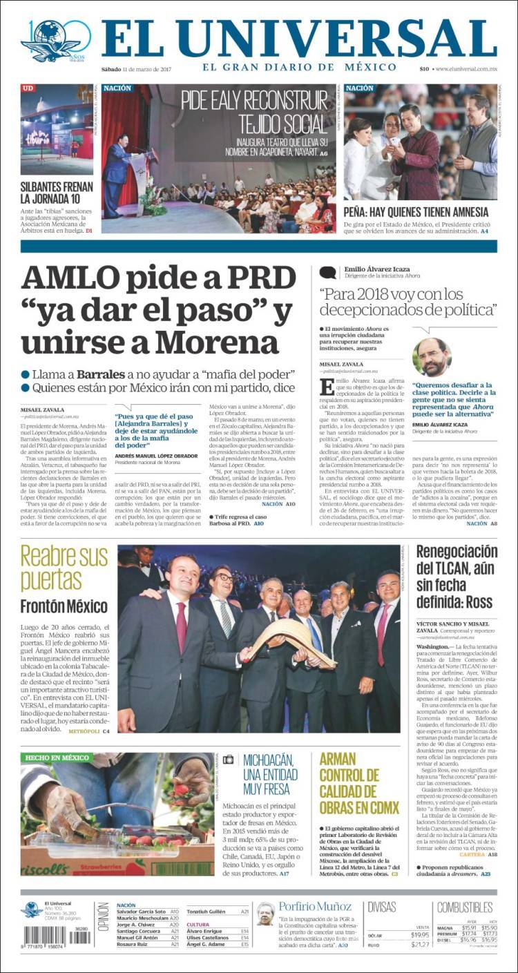 $!Titulares Prensa Nacional 11/03/2017