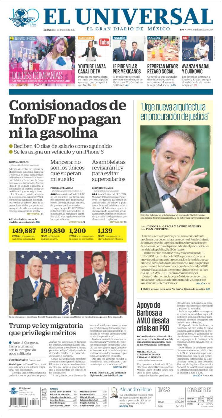 $!Titulares Prensa Nacional 01/03/2017