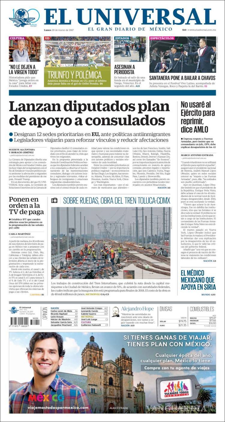$!Titulares Prensa Nacional 20/03/2017
