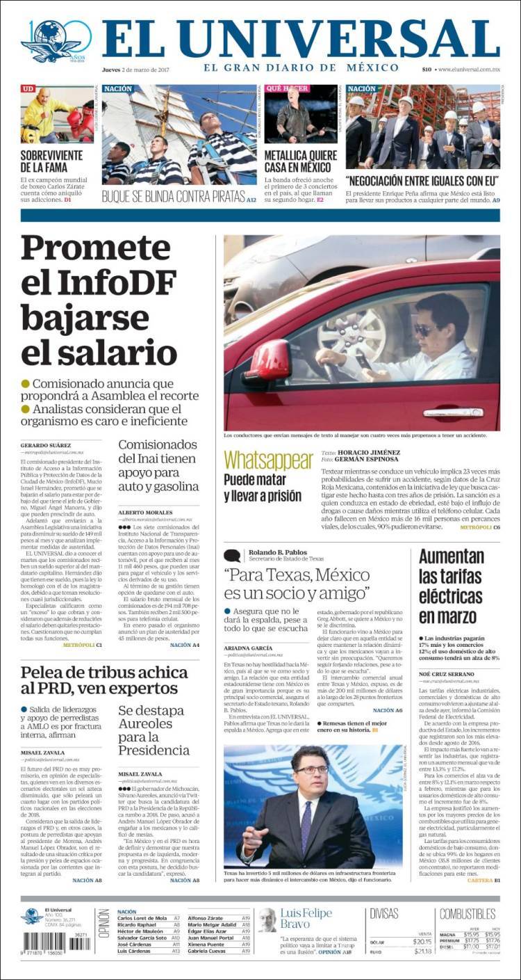 $!Titulares Prensa Nacional 02/03/2017