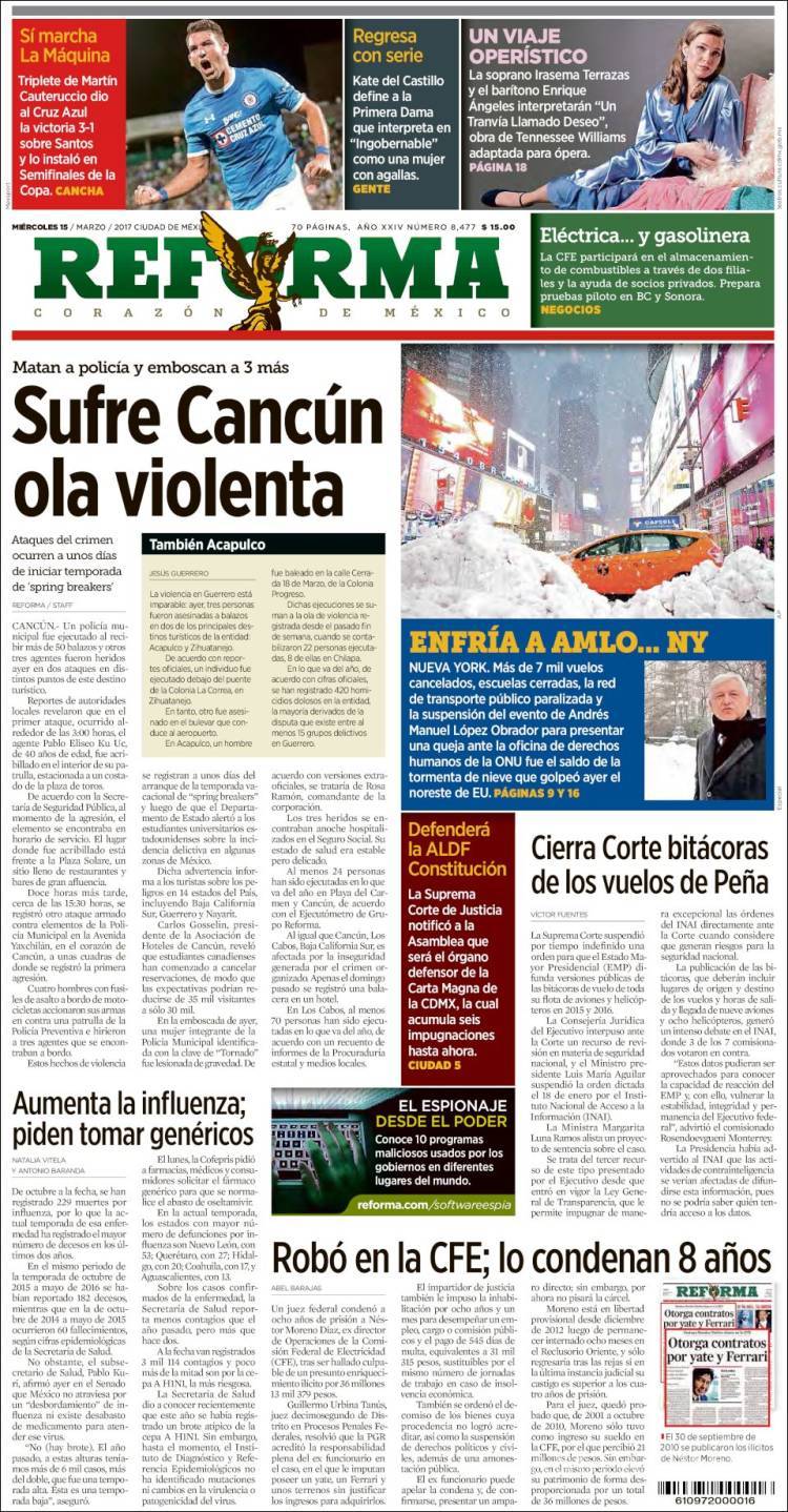 $!Titulares Prensa Nacional 15/03/2017