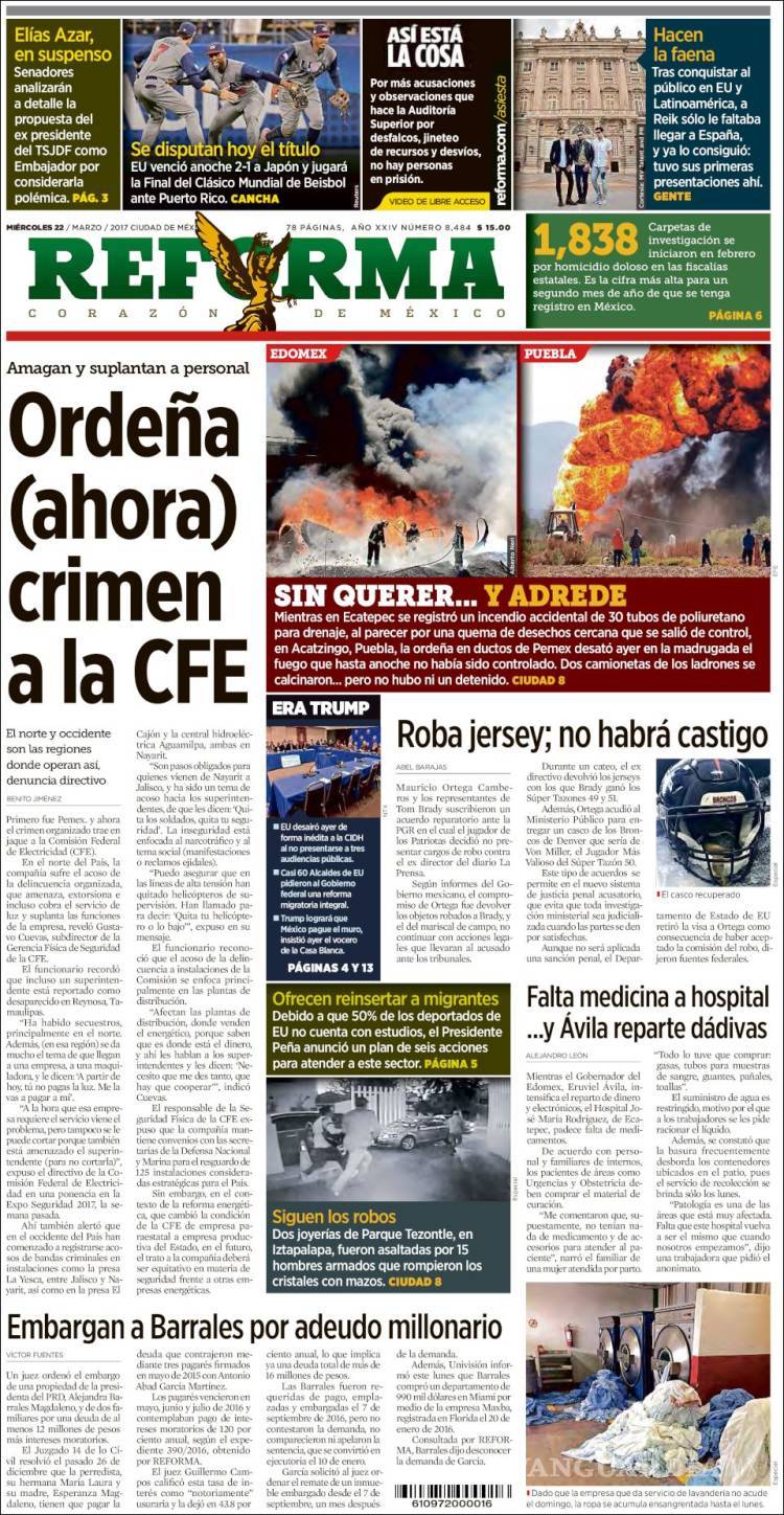 $!Titulares Prensa Nacional 22/03/2017