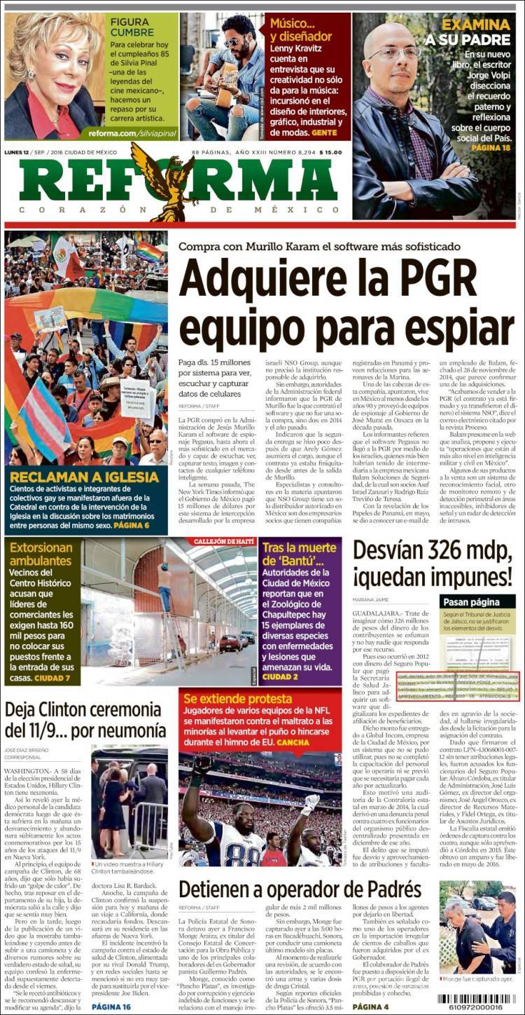 $!Titulares Prensa Nacional 12/09/2016