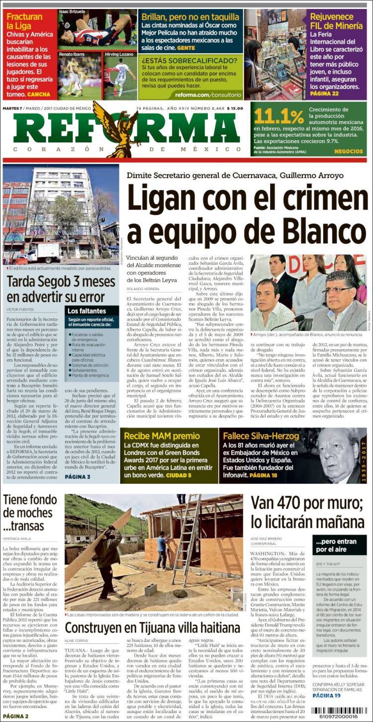 $!Titulares Prensa Nacional 07/03/2017