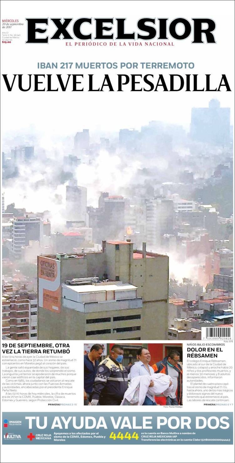$!Las portadas de diarios en más de 100 años de sismos en México
