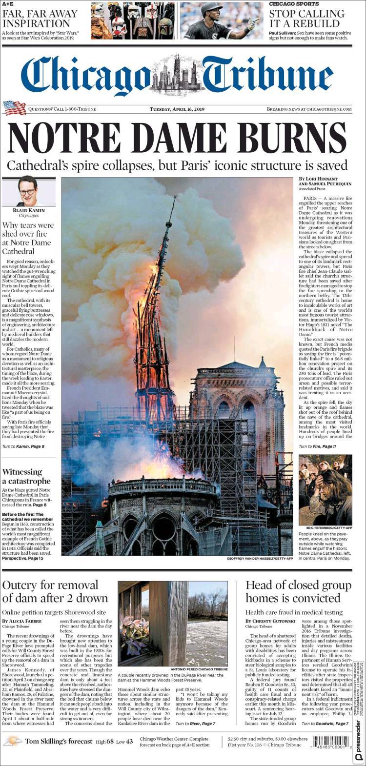 $!El desastre de Notre Dame en 13 portadas de diarios del mundo