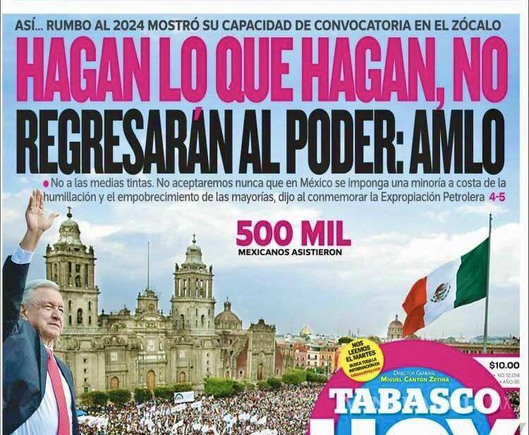 $!Portada del Periódoco Tabasco Hoy.