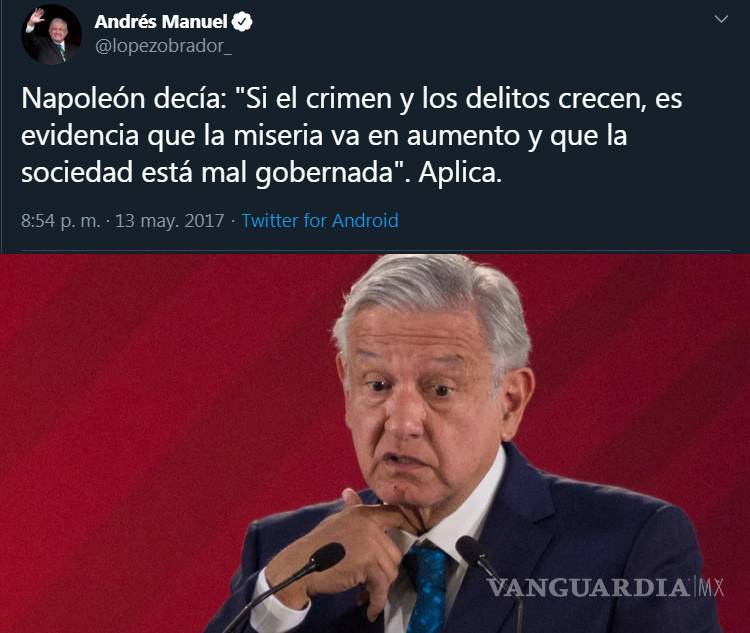 'Crimen, delitos y miseria crecen por mal gobierno': AMLO a EPN en 2017; tres años después lo sigue culpando