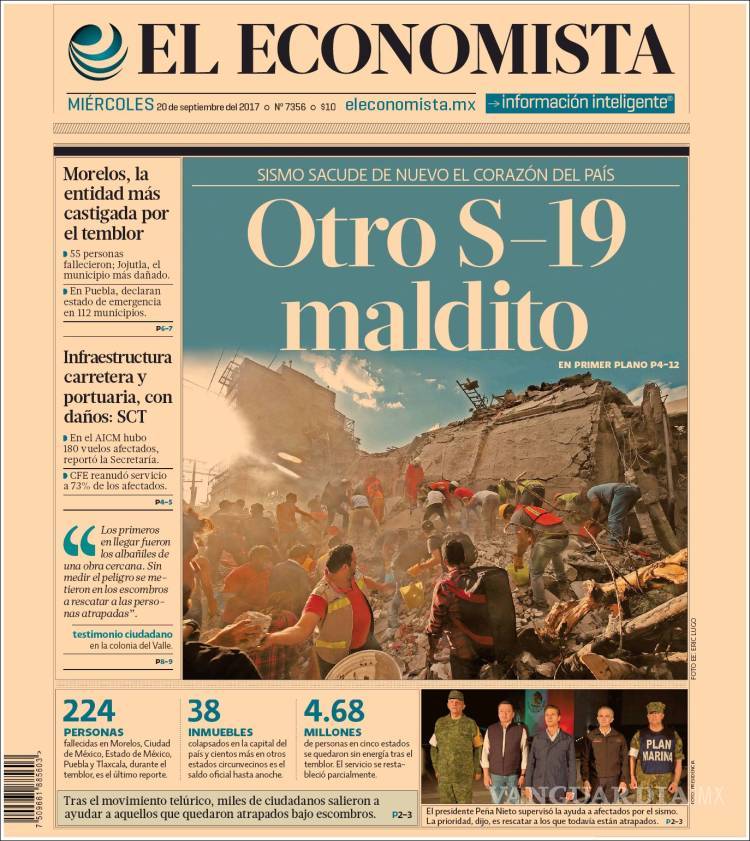 $!Las portadas de diarios en más de 100 años de sismos en México