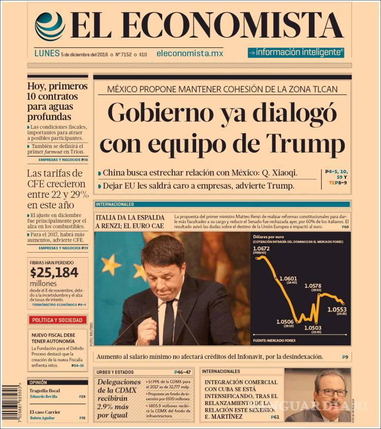 $!Titulares Prensa Nacional 05/12/2016