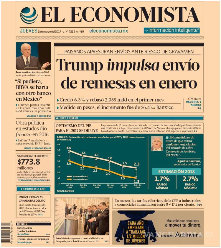 $!Titulares Prensa Nacional 02/03/2017