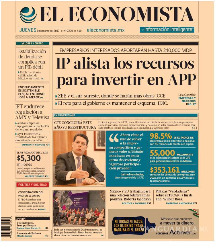 $!Titulares Prensa Nacional 09/03/2017