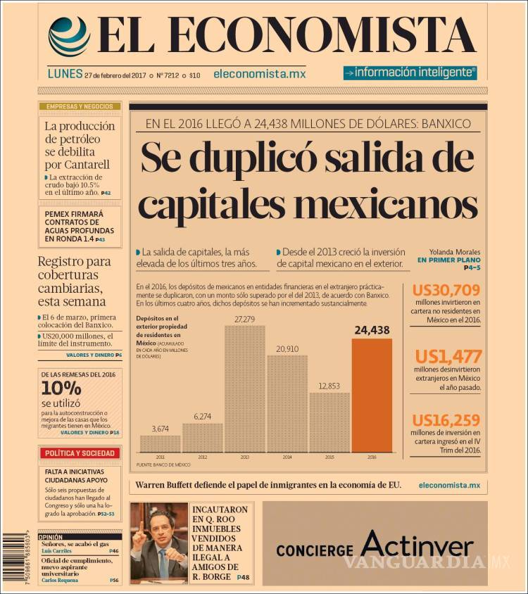 $!Titulares Prensa Nacional 27/02/2017