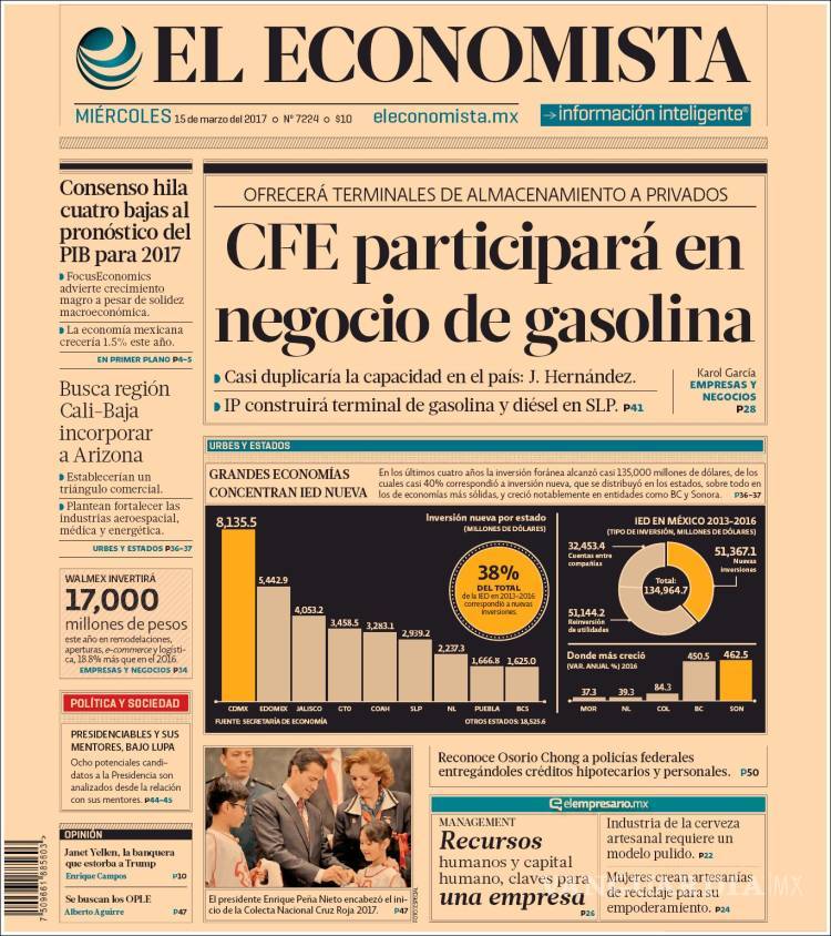 $!Titulares Prensa Nacional 15/03/2017