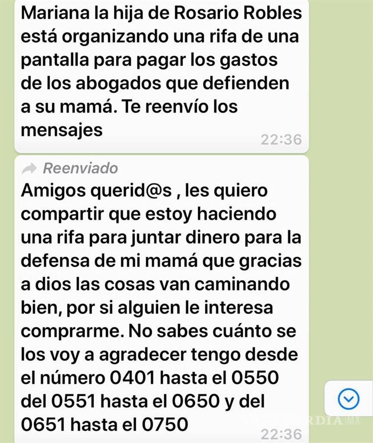$!A falta de dinero para abogados... Arman supuesta rifa para ayudar a Rosario Robles