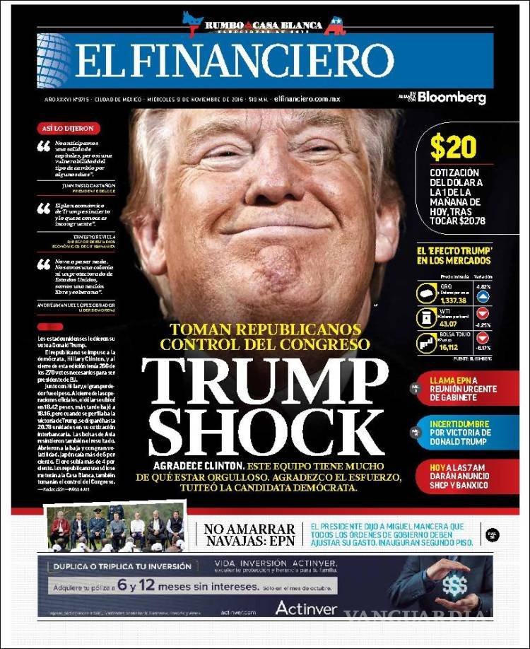 $!Titulares Prensa Nacional 09/11/2016