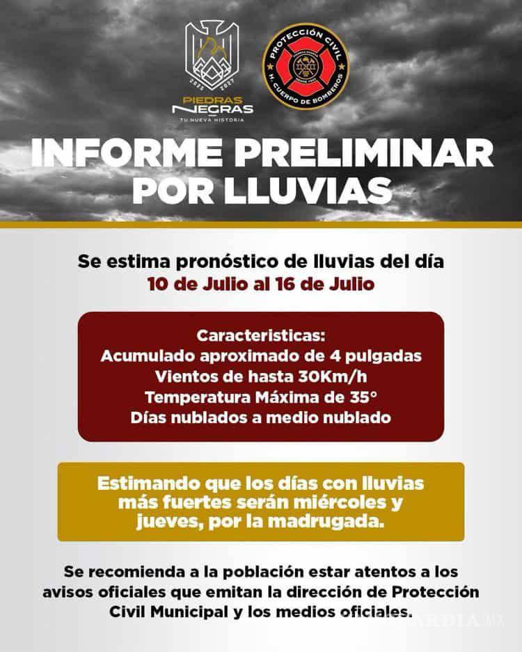 $!El aviso preventivo emitido por Protección Civil contempla lluvias intensas durante los próximos días y exhorta a la población a mantenerse atenta a los canales oficiales.