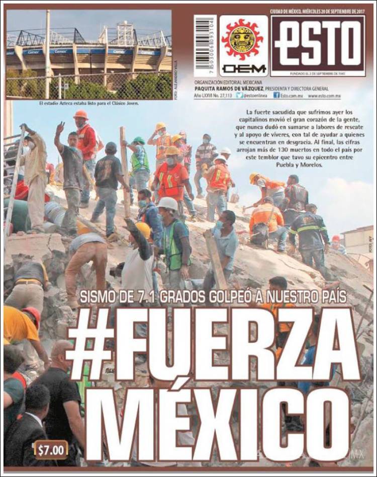 $!Las portadas de diarios en más de 100 años de sismos en México