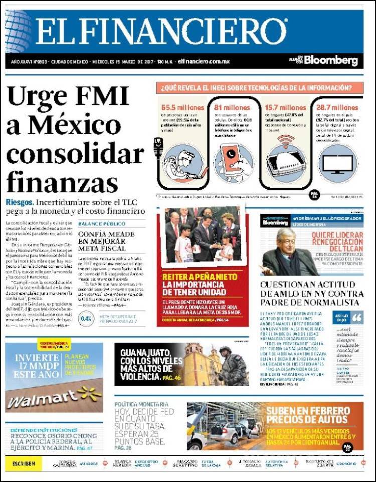 $!Titulares Prensa Nacional 15/03/2017