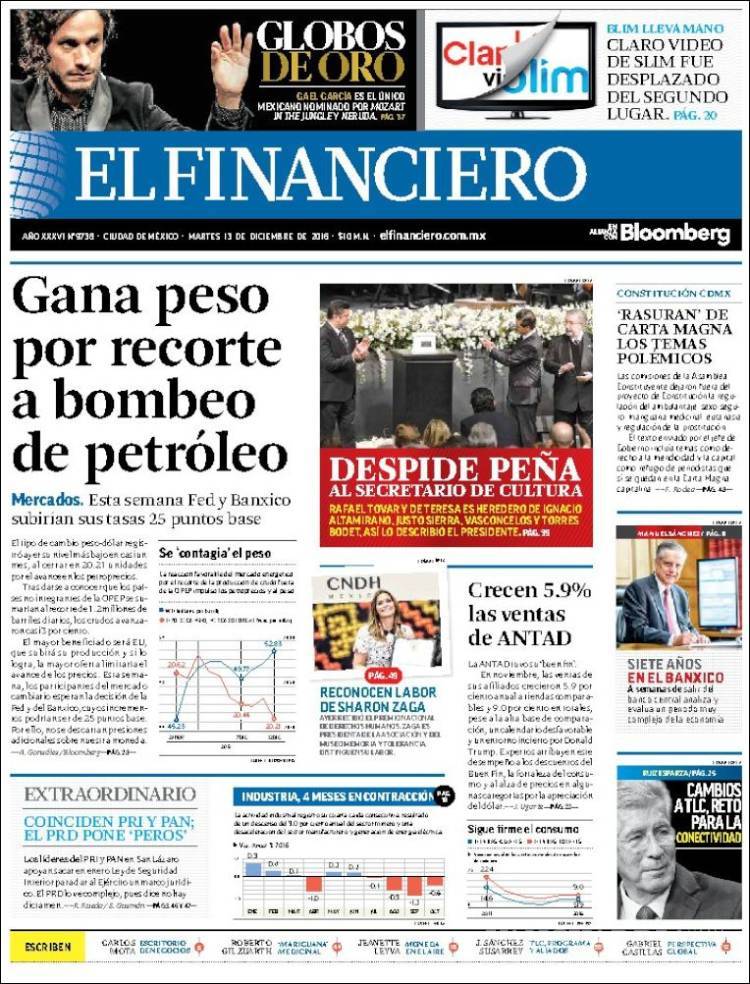 $!Titulares Prensa Nacional 13/12/2016