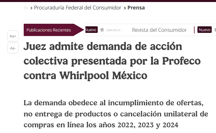 $!Profeco va contra Whirlpool: admiten demanda colectiva por incumplimientos