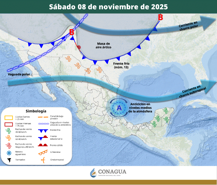 $!Aire ártico y vaguada polar entrarán al norte de México durante la madrugada de domingo