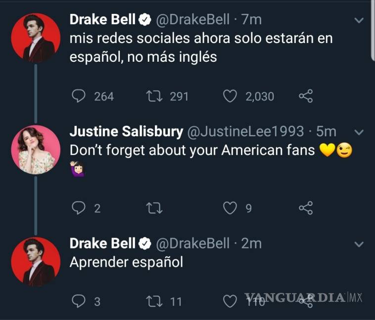 $!Drake Bell sólo escribirá en español en sus redes