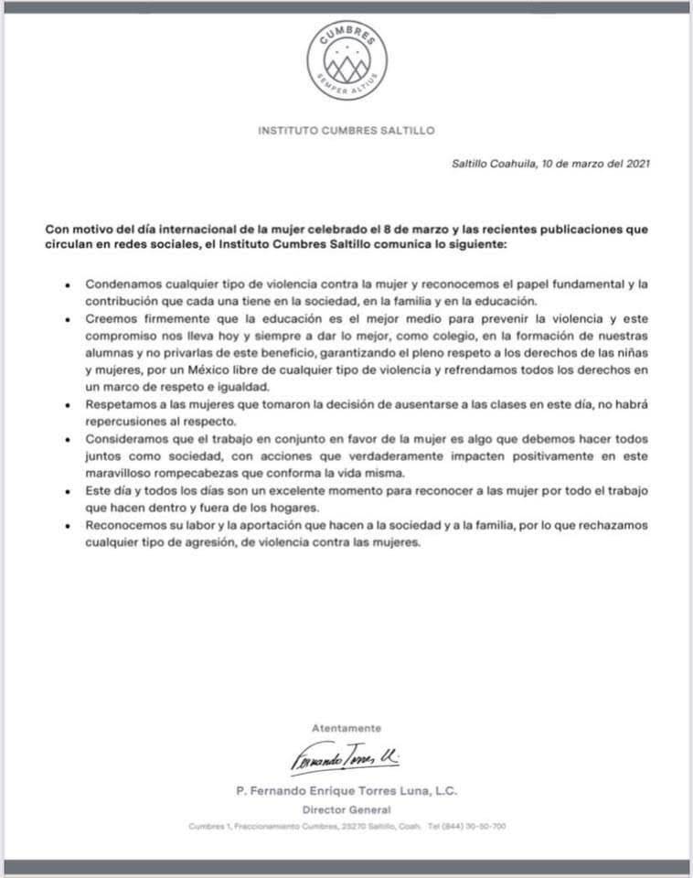 $!Piden al Cumbres no sancionar paro; colegio respalda a sus alumnas