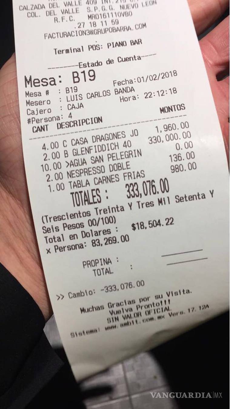 $!Vinculan con ‘megacuenta’ por más de $385 mil en bar de NL a empresario y exdiputado coahuilense