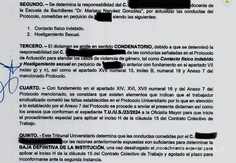 $!El dictamen del Tribunal Universitario fue condenatorio en contra del profesor de física y se determinó su baja definitiva.