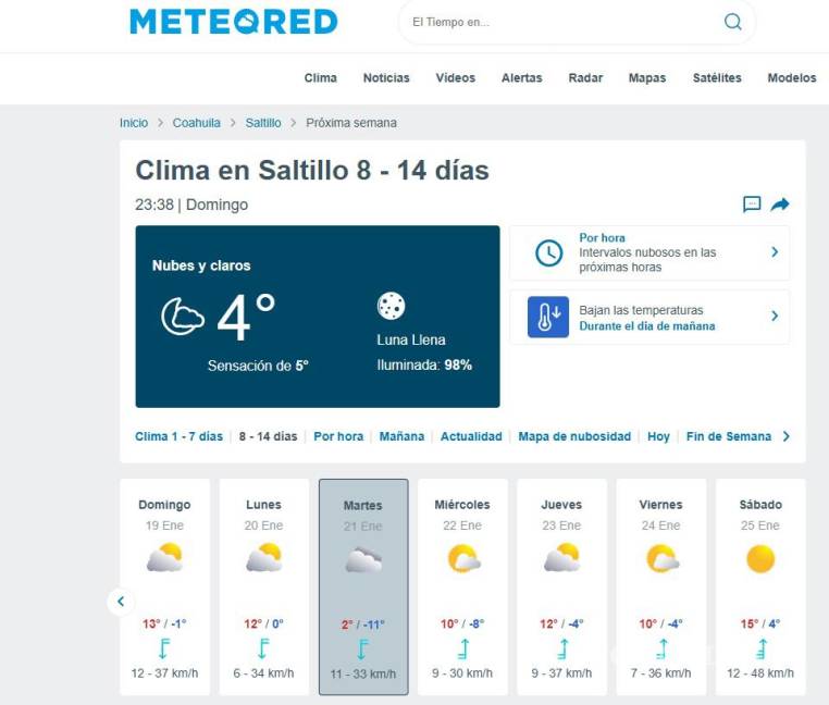 $!Meteored pronostica temperaturas de hasta -11 centígrados para el martes 21.