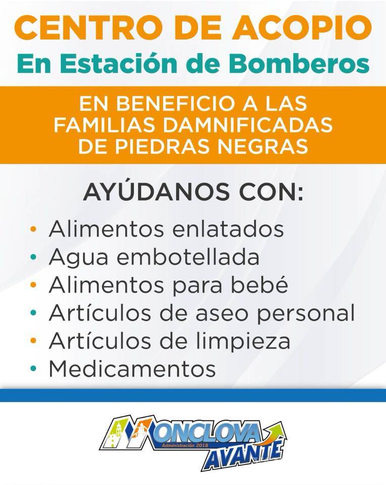 $!Protección Civil Monclova abre centro de acopio en apoyo de damnificados de Piedras Negras