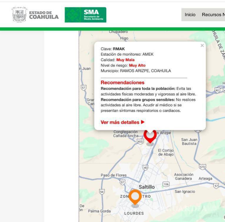 $!En Ramos Arizpe el índice marcaba muy malo y riesgo muy alto.