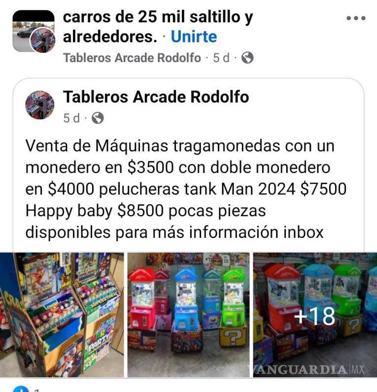 $!Vendedores ofrecen máquinas tragamonedas a través de Facebook, con precios que varían entre 4 mil y 8 mil pesos.