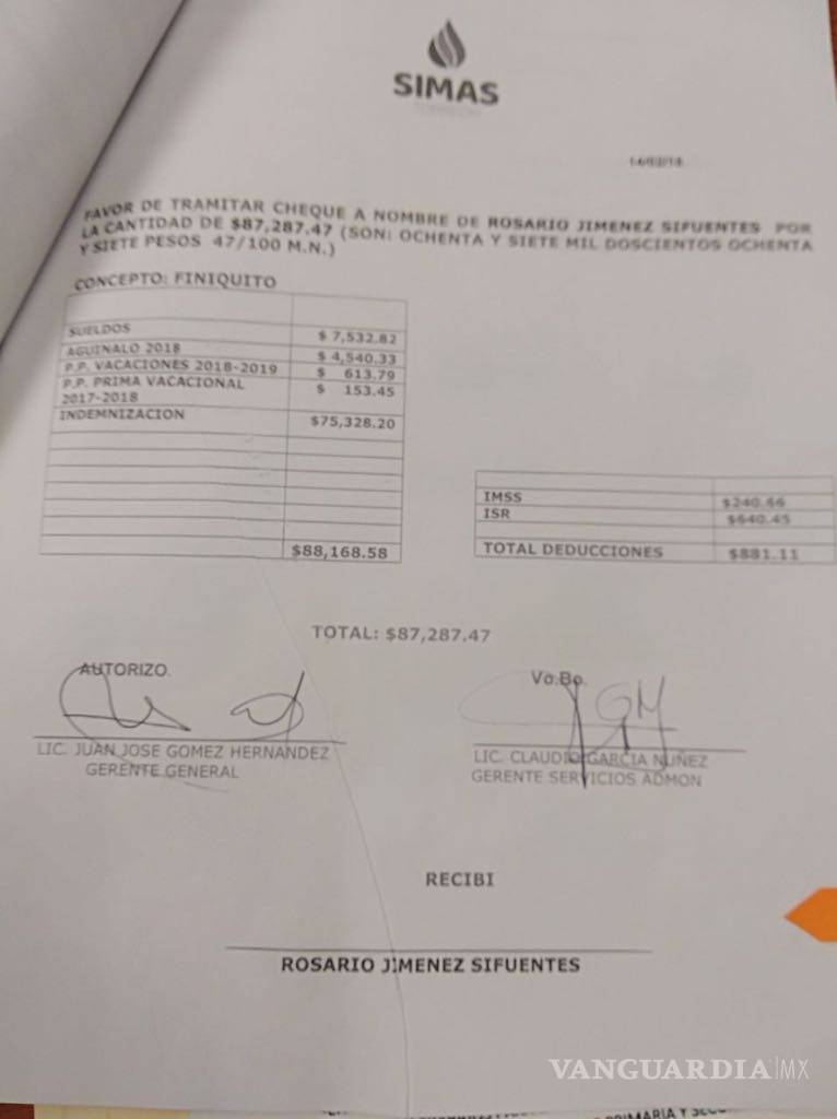 $!Denuncian se autoriza finiquito de 87 mil pesos