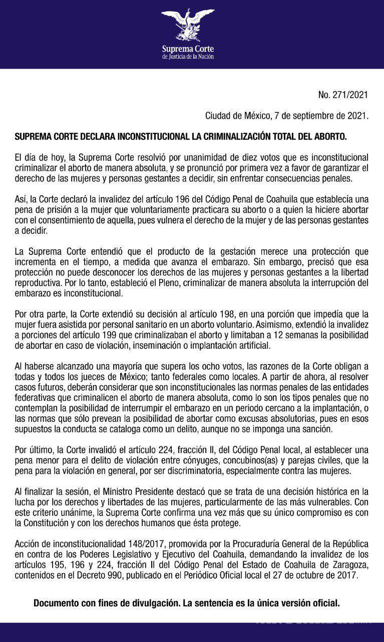 $!Penalizar el aborto en México es inconstitucional, determina la Suprema Corte