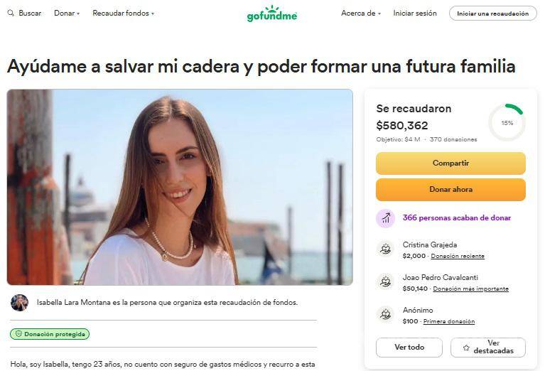 $!La joven ha recibido el apoyo de 370 personas, aunque le faltan 3.5 millones de pesos para llegar a la meta.